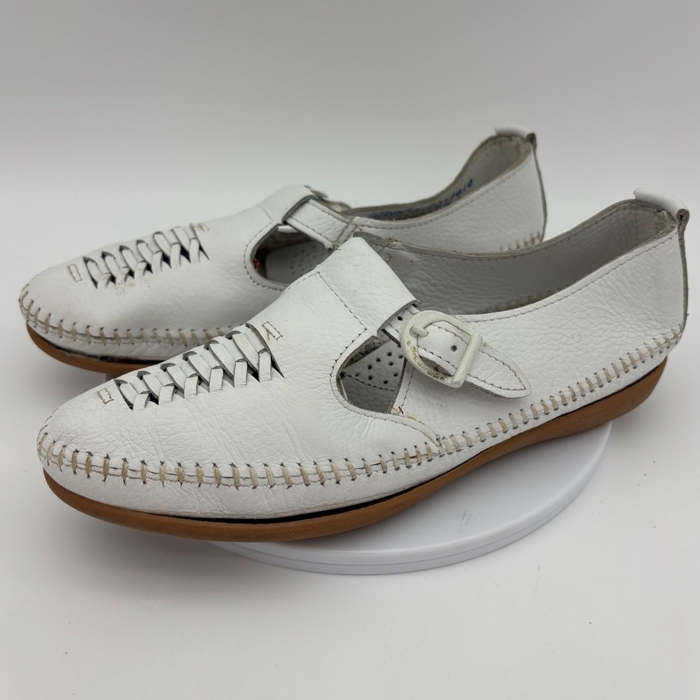 MINNETONKA White Leather Moccasin Flat Shoe Mary Jane Loafer‎ 8 Made in USA